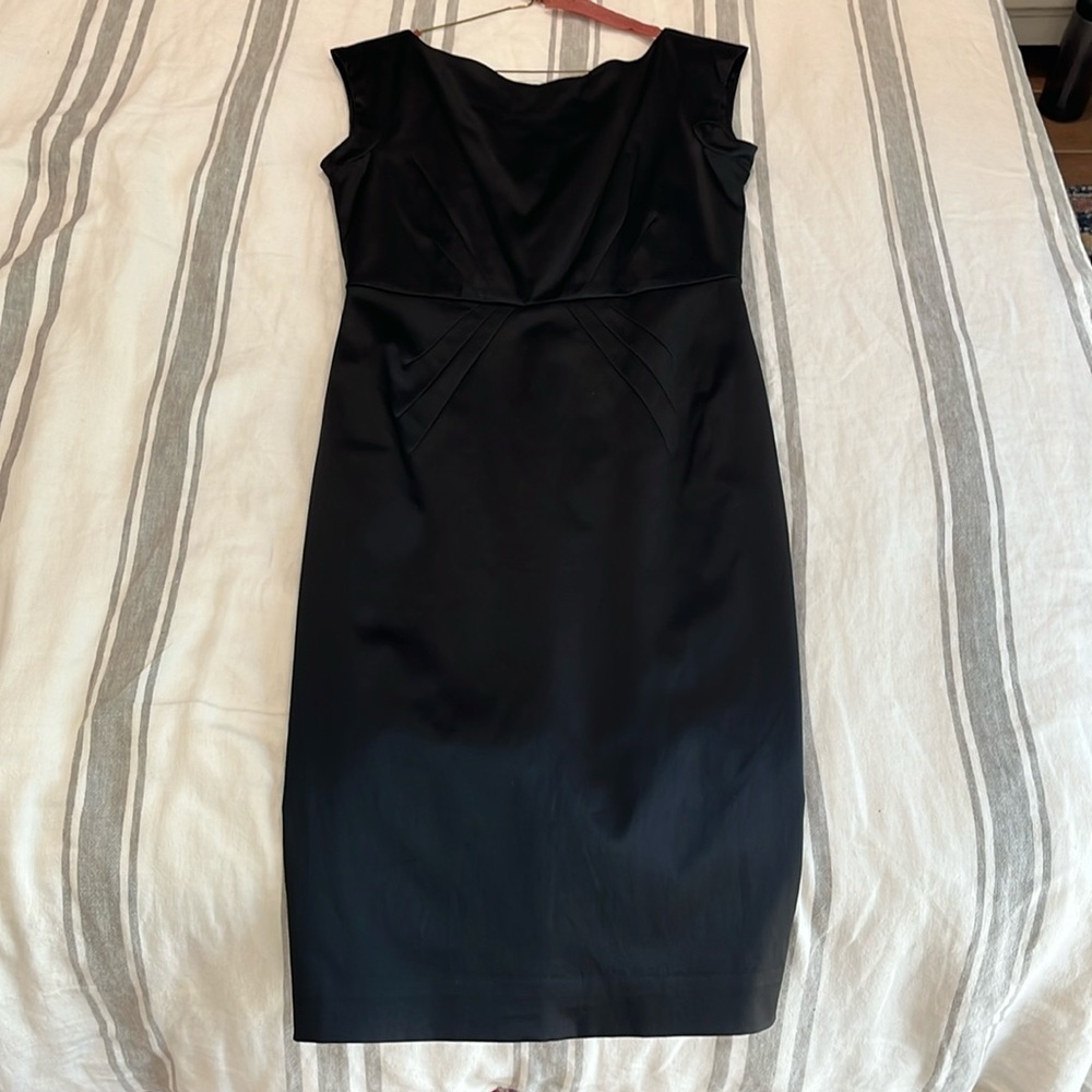 Club Monaco Black Satin Cocktail Sleeveless Sheath Dress, Size 6